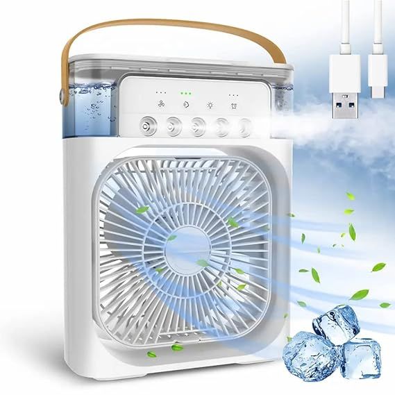 Portable Mini Air Cooler with Water Tank & USB Charging | 3-in-1 Personal Air Conditioner, Humidifier & Fan | Ice Cooling Technology for Home, Office & Travel